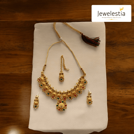 Jewelestia Traditional Gold Necklace and Earring Set