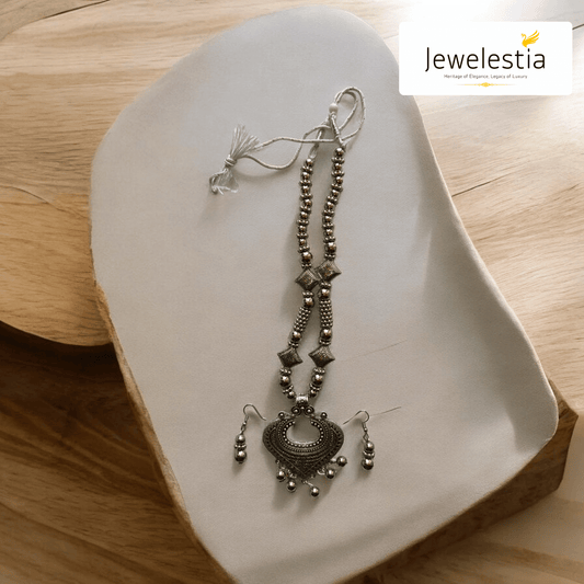 Jewelestia Antique Silver Necklace and Earring Set